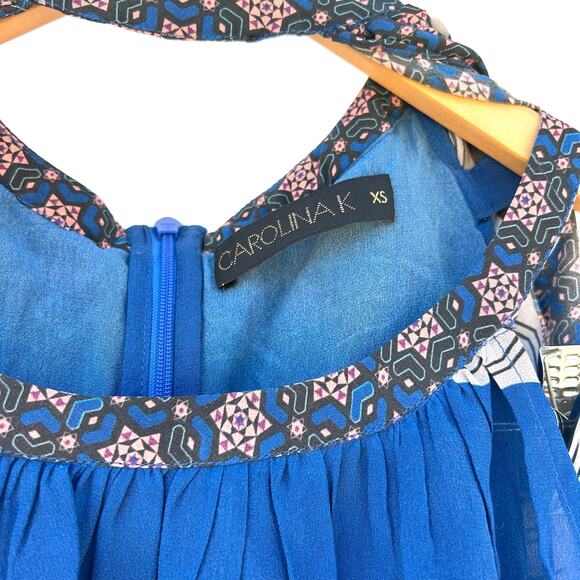 Carolina K Silk Mini Halter Short Cape Dress Blue Flowy Boho XS Cocktail - Picture 6 of 10
